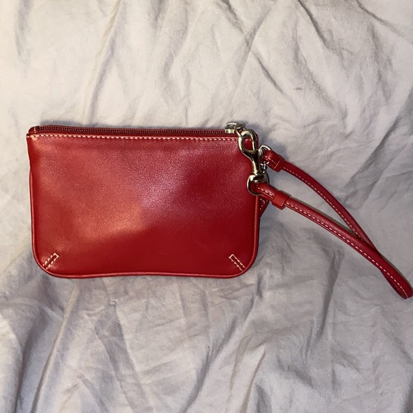 Like new Coach Double Stitched Corner Red Zip Wristlet Wallet Pouch - Picture 4 of 7